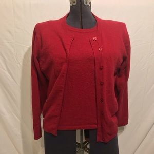 Red wool cardigan and shirt set